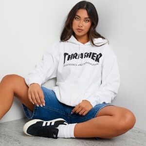 Fair Women’s Size Large Trasher Skateboard And Magazine Logo Hoodie Cotton White
